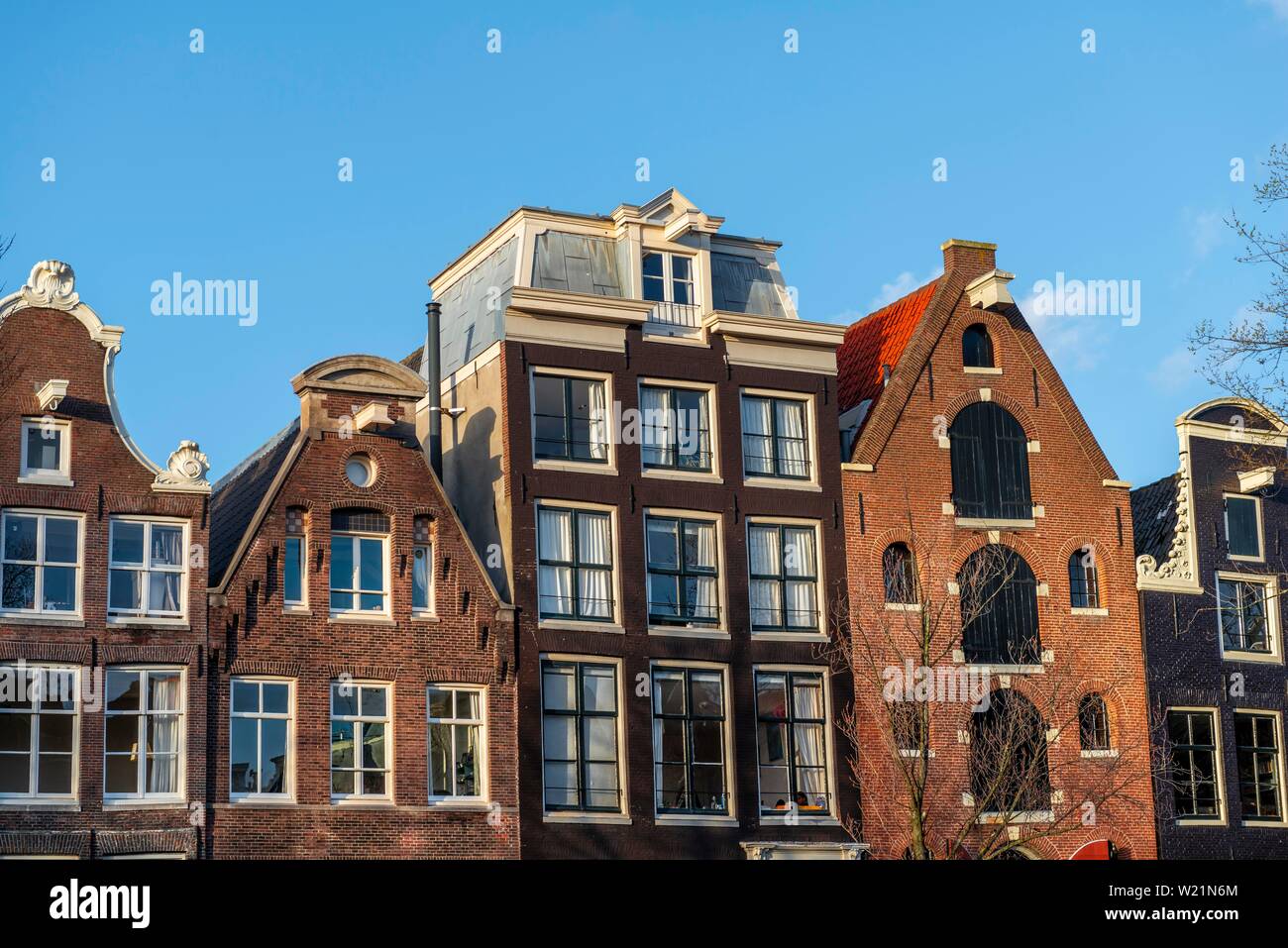 Fassaden aus einer Reihe von Häusern, traditionelle Häuser, Amsterdam, Nordholland, Niederlande, Niederlande Stockfoto