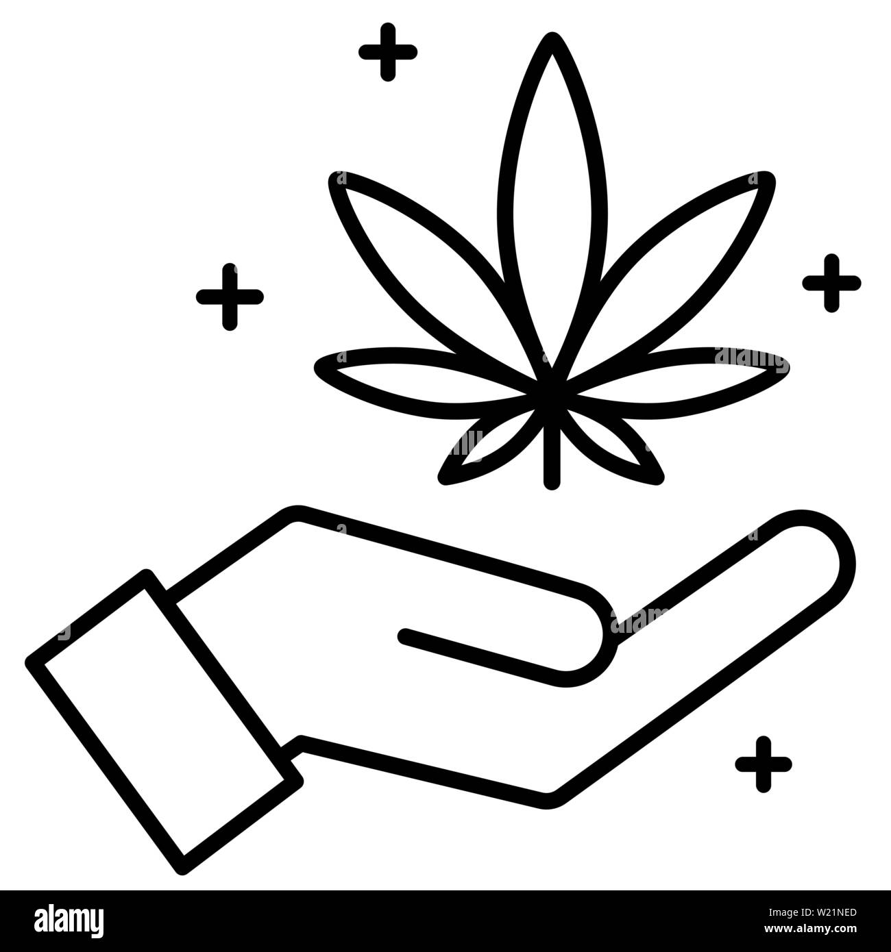 Cannabis, Marihuana Blatt in der Hand Symbol. Symbol Produkt Label und Logo grafische Vorlage. Isolierte Vector Illustration auf weißem Hintergrund. Stock Vektor
