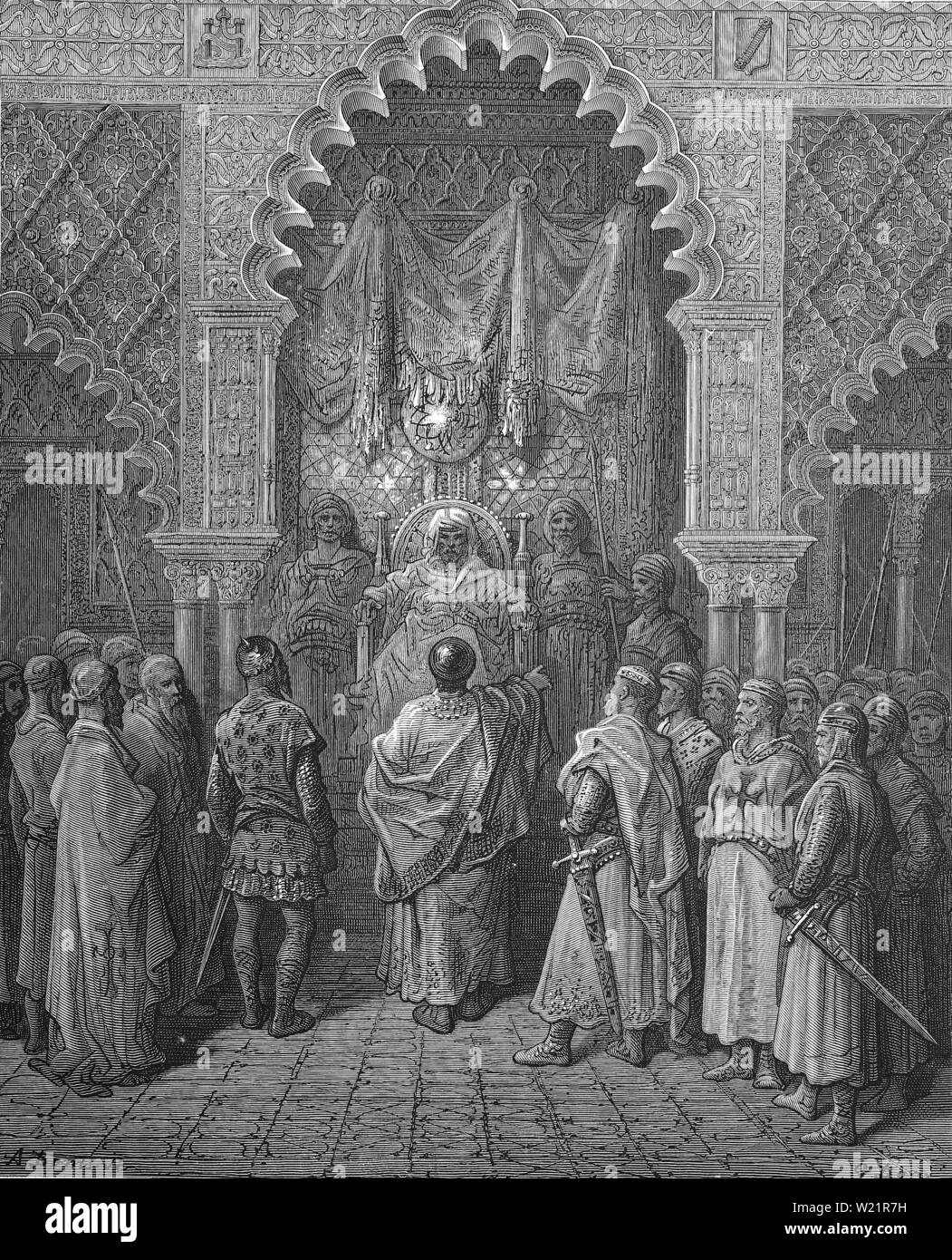 Friedensvertrag zwischen Richard I. von England und Salaheddin, Dritten Kreuzzug, 1885, historische woodprint, Israel Stockfoto