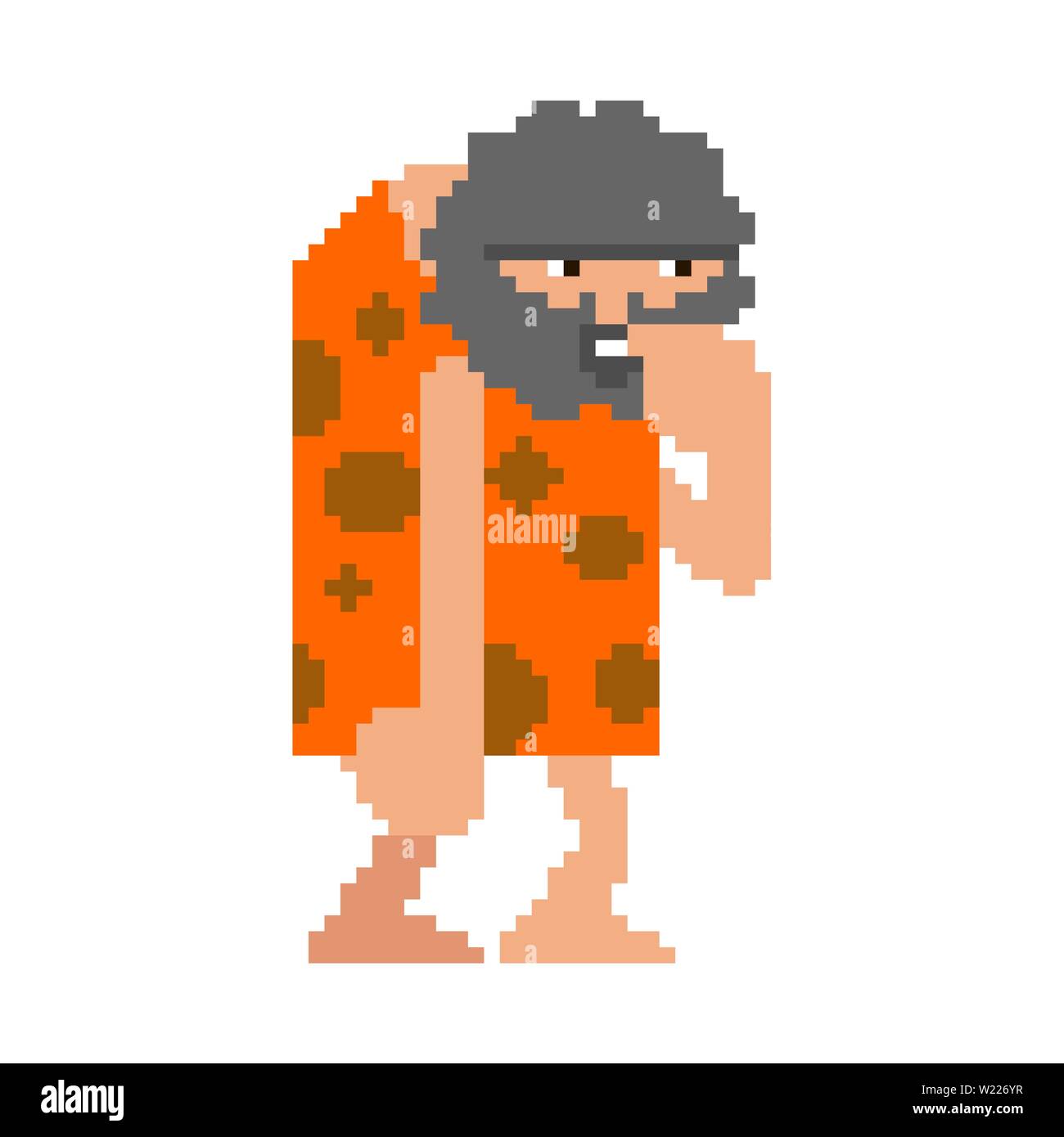 Der prähistorische Mensch Pixel-art isoliert. Caveman 8 Bit. Alte Mann Stock Vektor