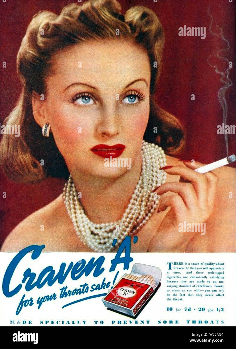 CRAVEN eine Zigarette Anzeige über 1948 Stockfoto