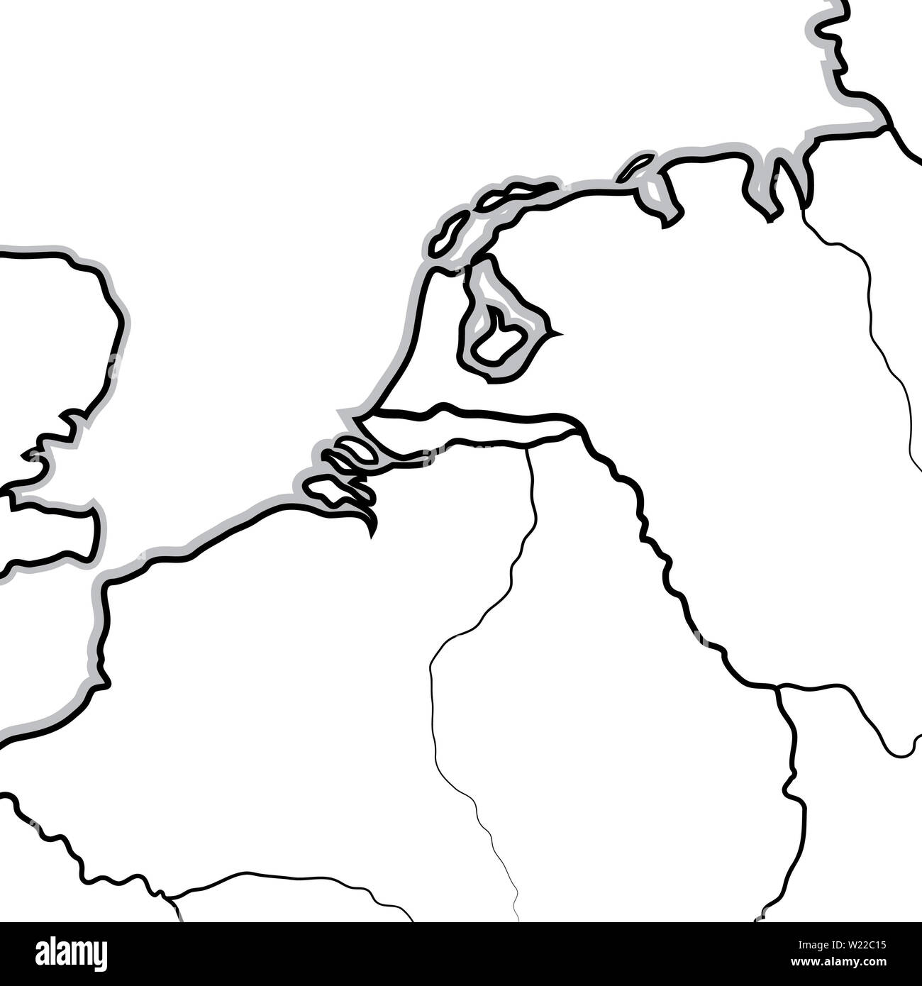 Karte der niederländischen Länder: Niederlande, Belgien, Luxemburg, Benelux, Holland, Zeeland, Flandre, Brabant, Friesland, Picardie. Die Niedrige Länder Stockfoto