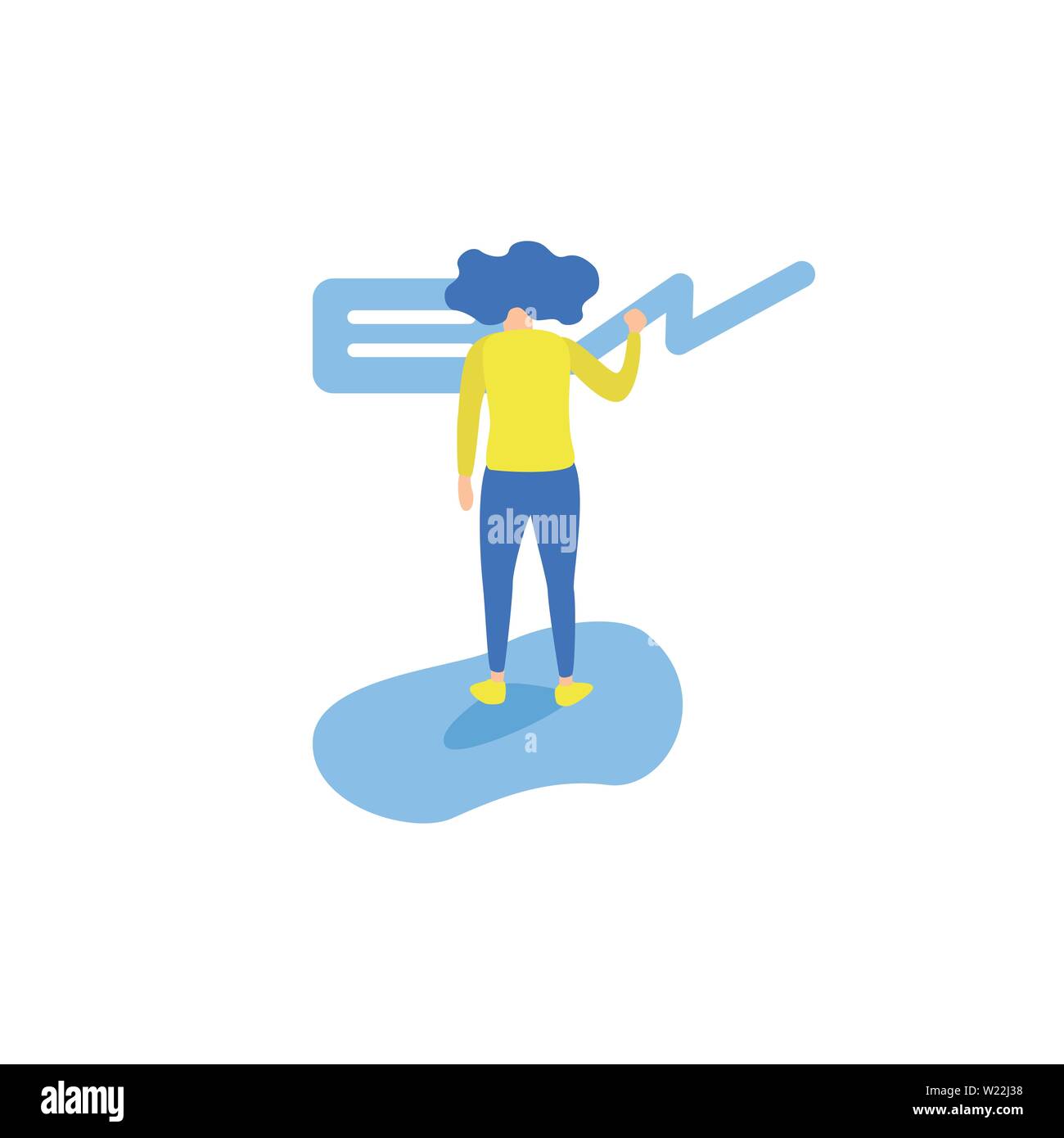 Flaches Design Illustration einer Frau präsentiert Markt, Business Aktivitäten Präsentation Stock Vektor