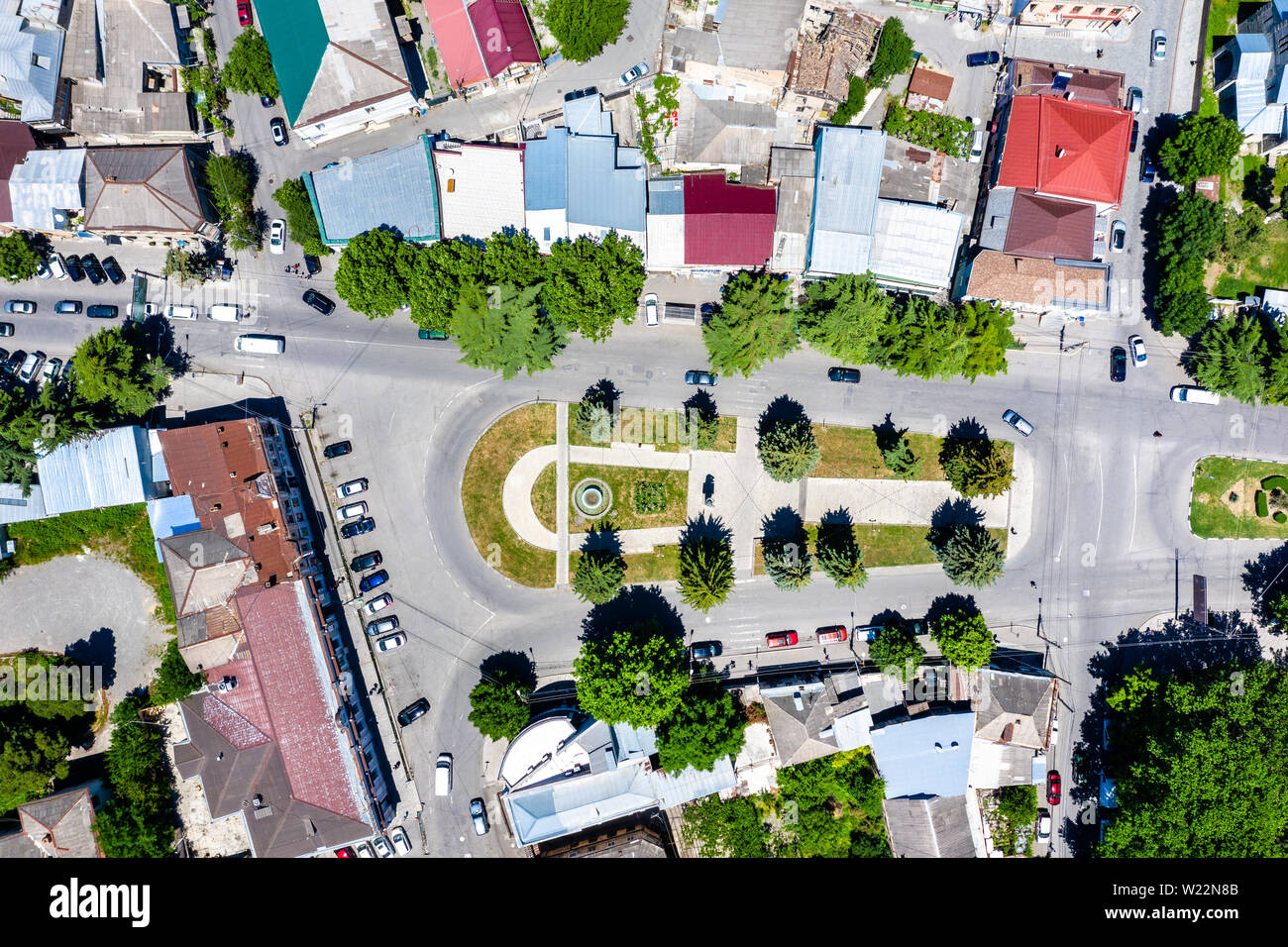 Blick von oben auf ein Quadrat in Gori, Georgien Stockfoto