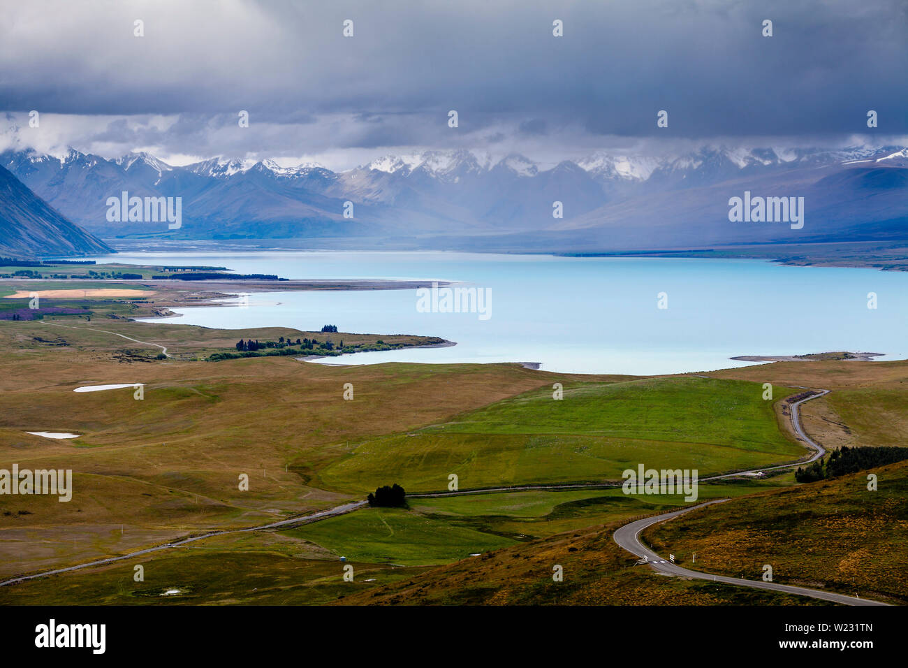 Lake Tekapo und Südlichen Alpen, Region Canterbury, Südinsel, Neuseeland Stockfoto