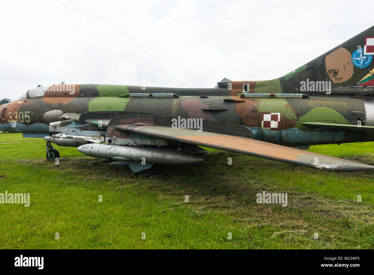 Sukhoi Su-22 M4, UdSSR-Jagdbomber, im Polnischen Luftfahrtmuseum, Krakau, Polen, Europa. Stockfoto