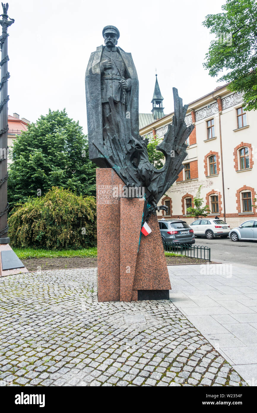 Statue von Jozef Pilsudski First Field Marshall, gelegen in Krakau, Polen, Europa. Stockfoto