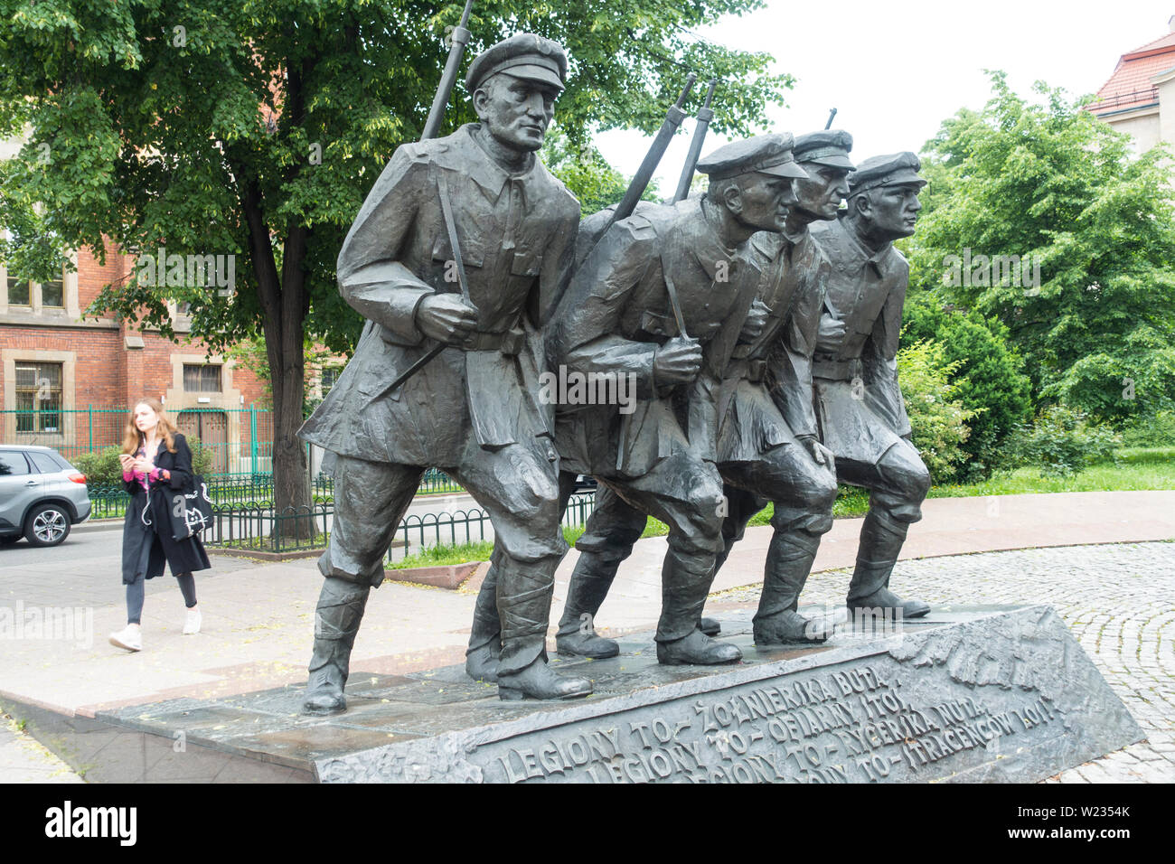 Die Statue der vier Legionäre befindet sich in Krakau, Polen, Europa. Stockfoto