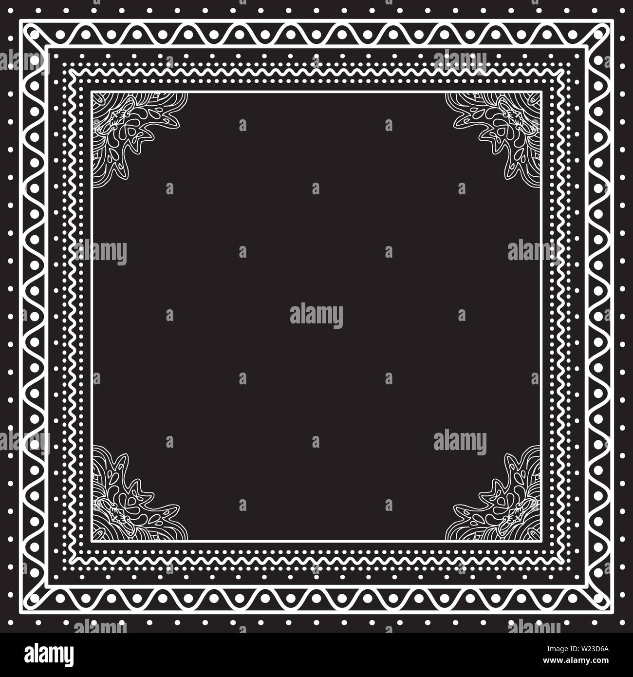 Schwarz und Weiß Bandana print Design mit Grenzen für Mode Textil. Seide headwear Stock Vektor