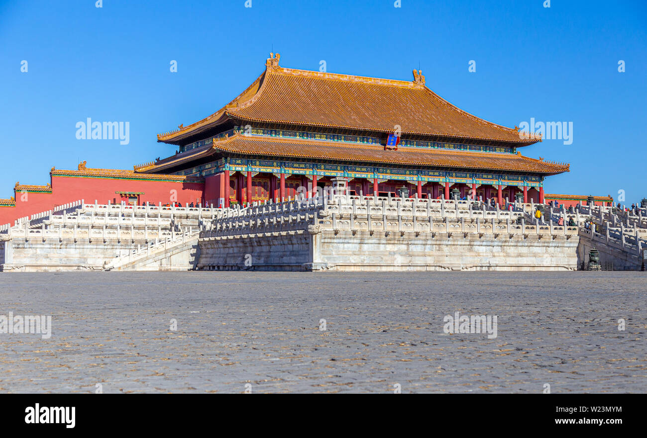 Beijing China - Dezember 25, 2013: historische Gebäude in der Verbotenen Stadt wit blauer Himmel Stockfoto