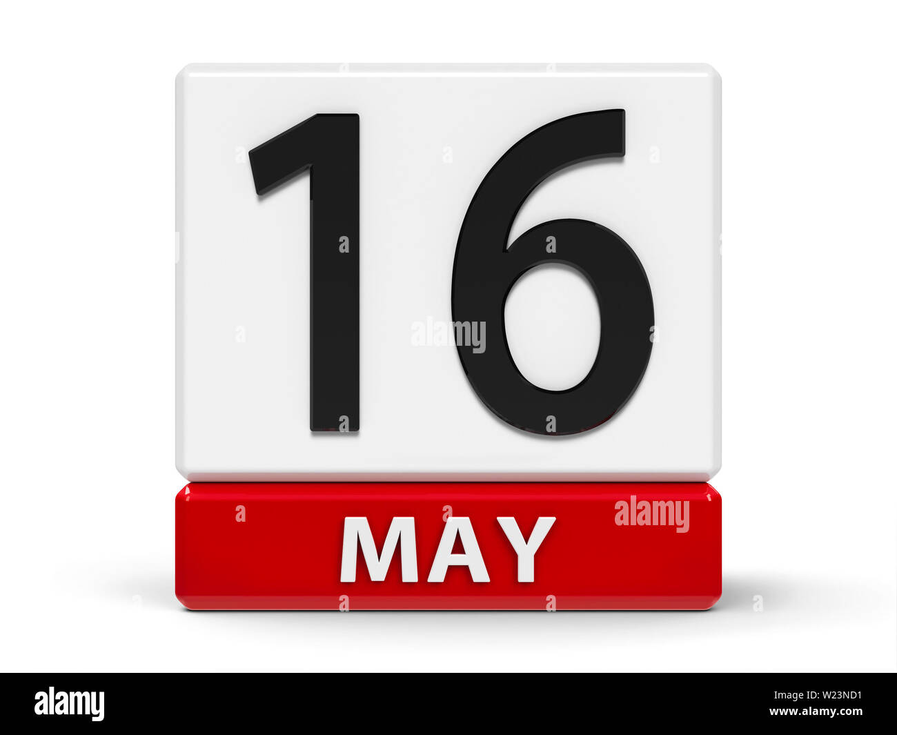 Rote und weiße Symbol Kalender von Würfel - 16. Mai - auf einem weißen Tisch - Internationaler Tag des Zusammenlebens in Frieden und Biographen Tag, Stockfoto Rote und weiße Symbol Kalender von Würfel - 16. Mai - auf einem weißen Tisch - Internationaler Tag des Zusammenlebens in Frieden und Biographen Tag, Stockfoto