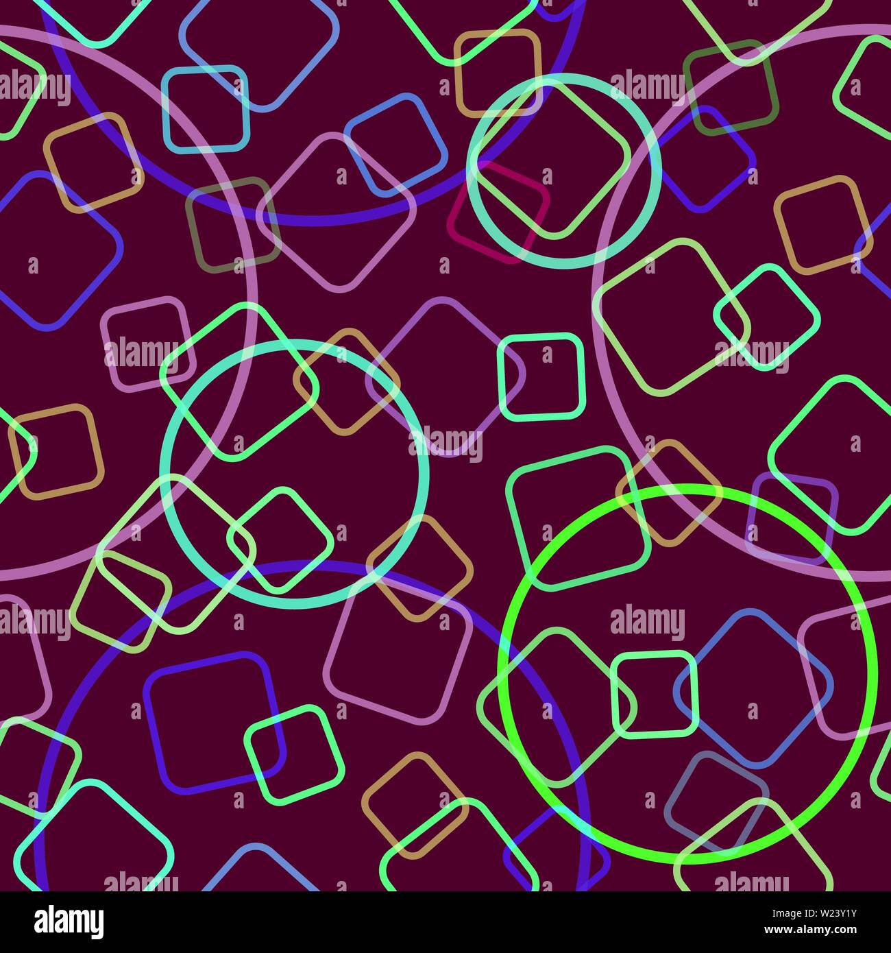 Nahtlose Muster. Die Konturen der überlappenden farbigen Quadrate auf einem dunklen Hintergrund. Moderne zufällige Farben. Ideal für Textilien, Verpackungen, Papier pri Stock Vektor