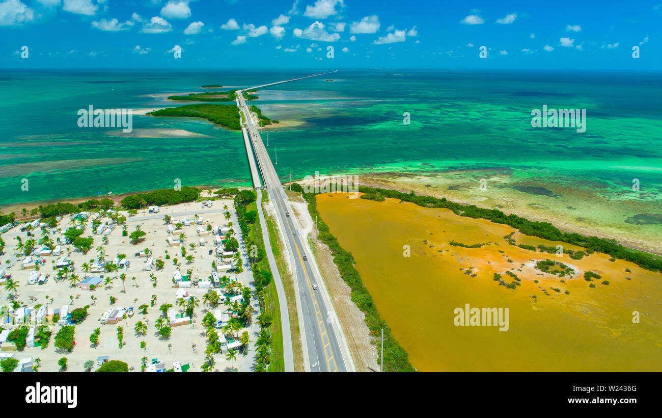 Seven Mile Bridge. Endlose Straße, Luftaufnahme, Florida Keys. USA. Stockfoto