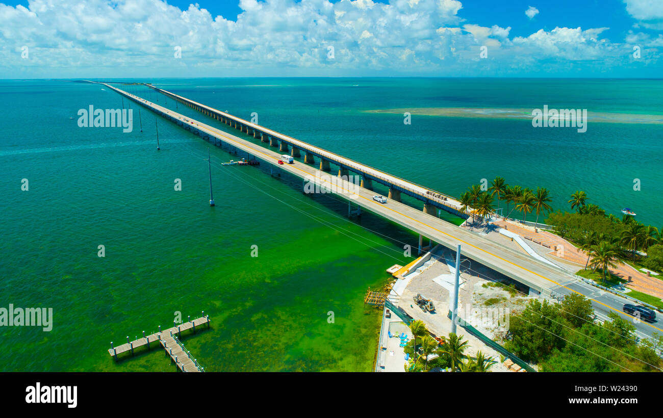 Seven Mile Bridge. Endlose Straße, Luftaufnahme, Florida Keys. USA. Stockfoto