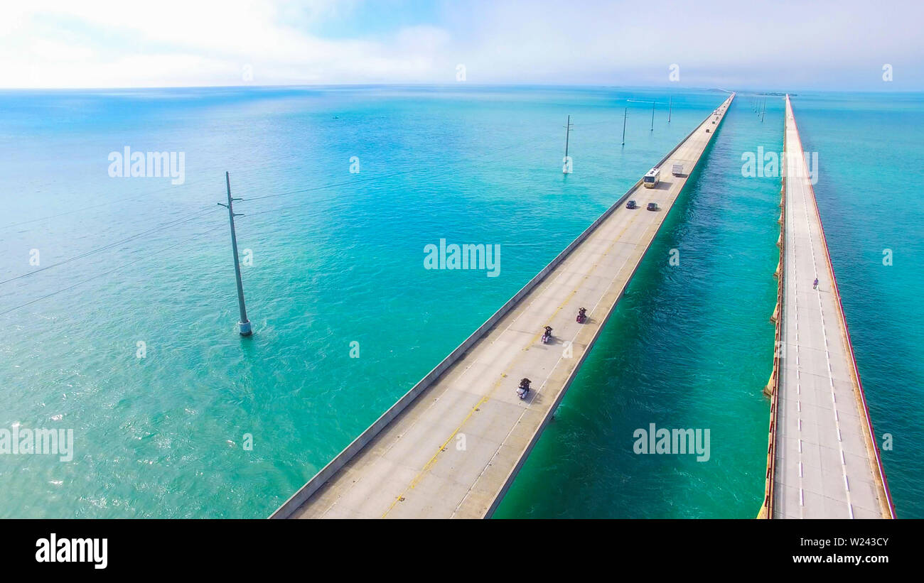 Seven Mile Bridge. Endlose Straße, Luftaufnahme, Florida Keys. USA. Stockfoto