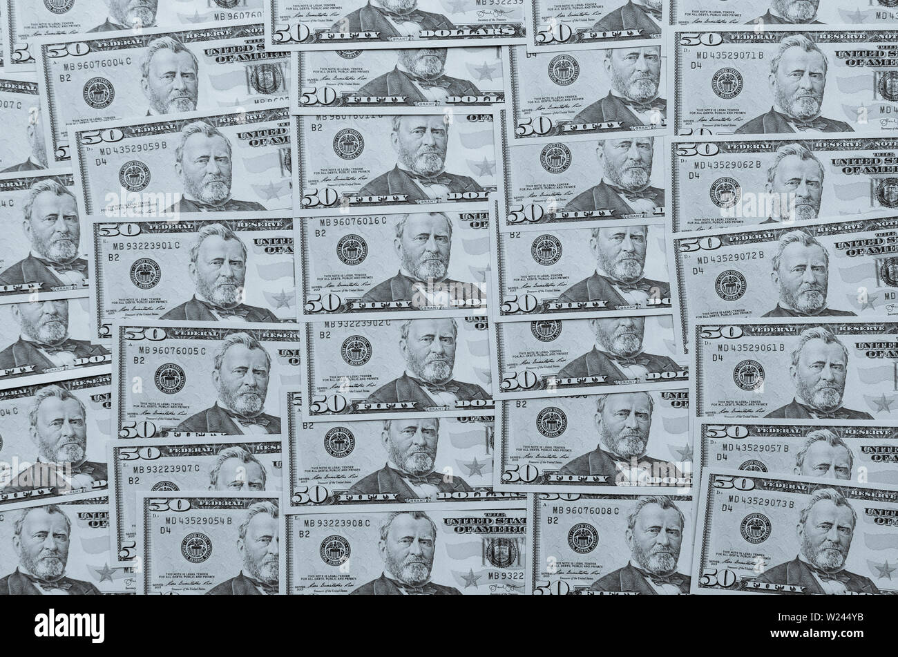 Mehrere Muster oder Hintergrund aus 50-Dollarscheine. Stockfoto