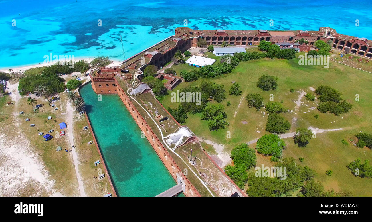 Dry Tortugas National Park. Florida. Fort Jefferson. USA. Luftaufnahme. Yankee Freedom Fähre. Stockfoto