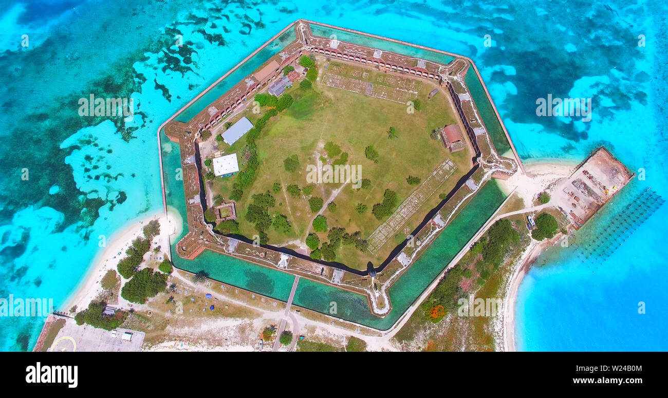 Dry Tortugas National Park. Florida. Fort Jefferson. USA. Luftaufnahme. Yankee Freedom Fähre. Stockfoto