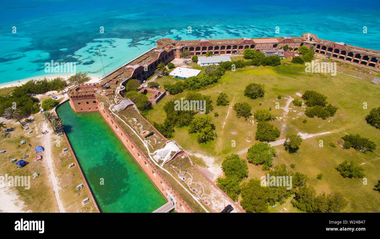 Dry Tortugas National Park. Florida. Fort Jefferson. USA. Luftaufnahme. Yankee Freedom Fähre. Stockfoto