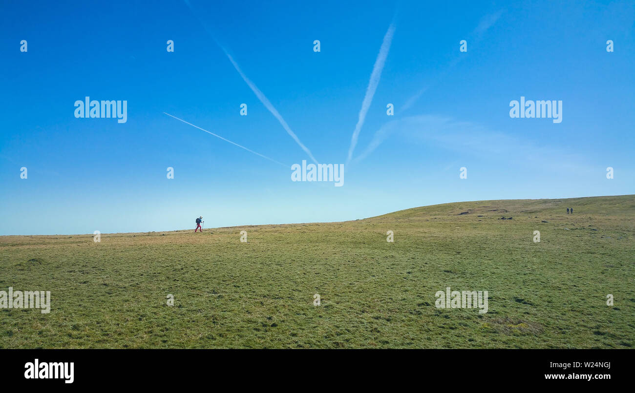 Auf dem Weg zur Lugnaquilla Gipfel erreicht, der höchste Gipfel der Wicklow Mountains, Irland - mobile Datenerfassung Stockfoto