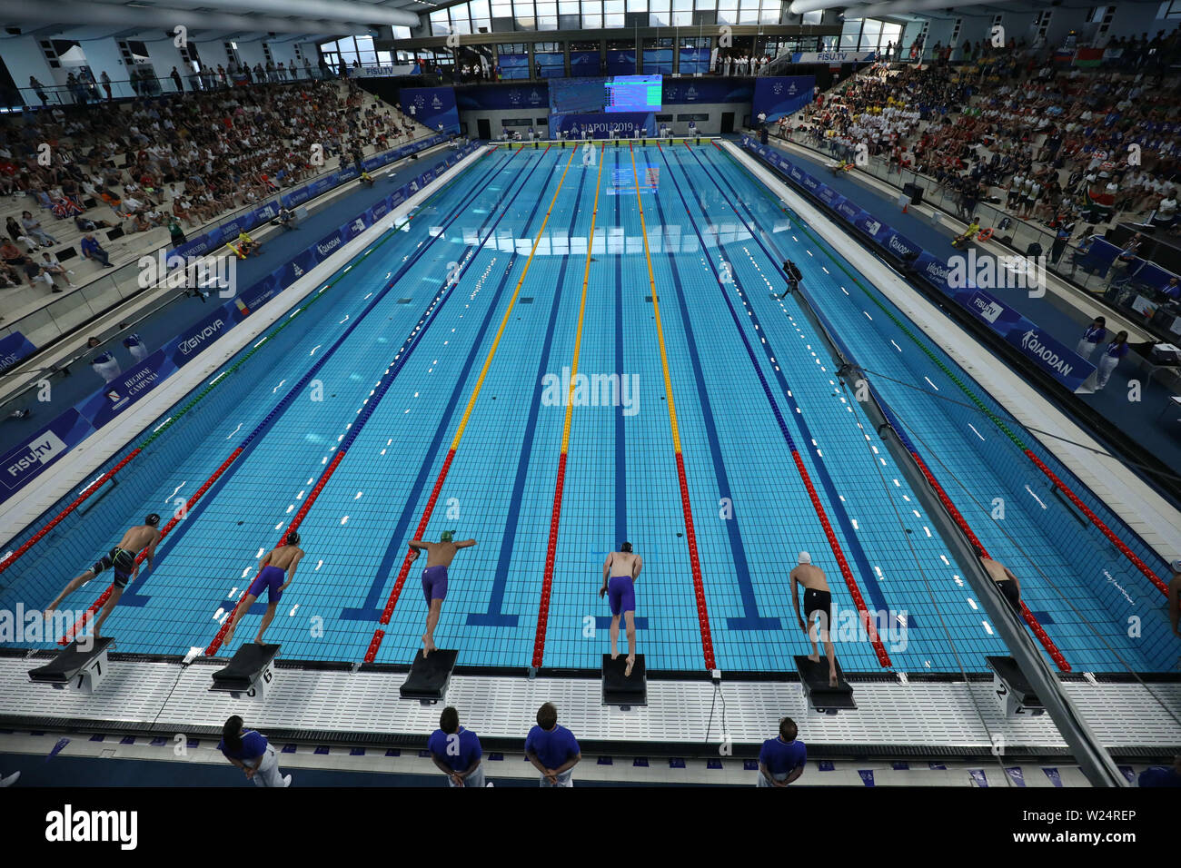 Scandone Pool, Neapel, Italien. 5. Juli, 2019. 30 Sommer-universiade Tag des Wettbewerbs; Mens freestyle start Credit: Aktion plus Sport/Alamy leben Nachrichten Stockfoto