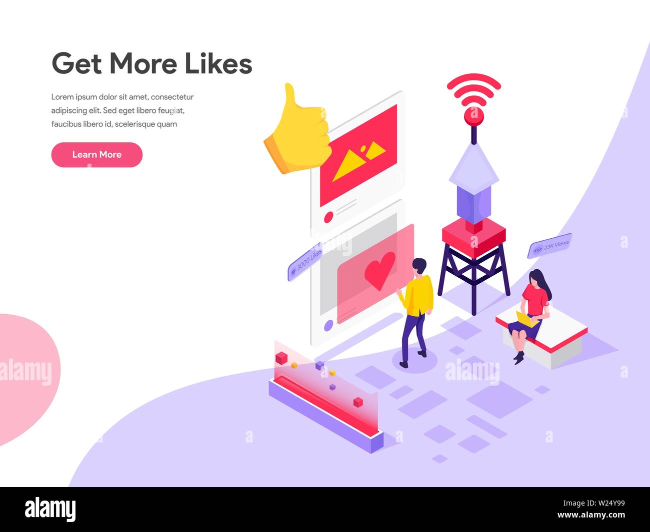 Landing Page Template von Mehr Mag isometrische Darstellung Konzept erhalten. Isometrische flache Design Konzept der Webseite Design für die Website Stock Vektor