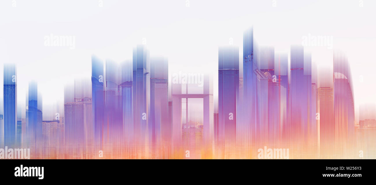 Farbenfrohes Gebäude Skyline der Stadt, auf weißem Hintergrund. Abstrakte Stadt Hintergrund Stockfoto