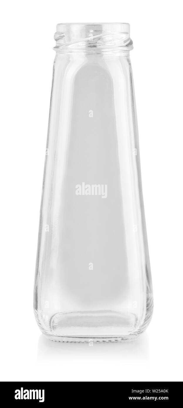 Leere Glasflasche auf weißem Hintergrund mit Freistellungspfad isoliert Stockfoto