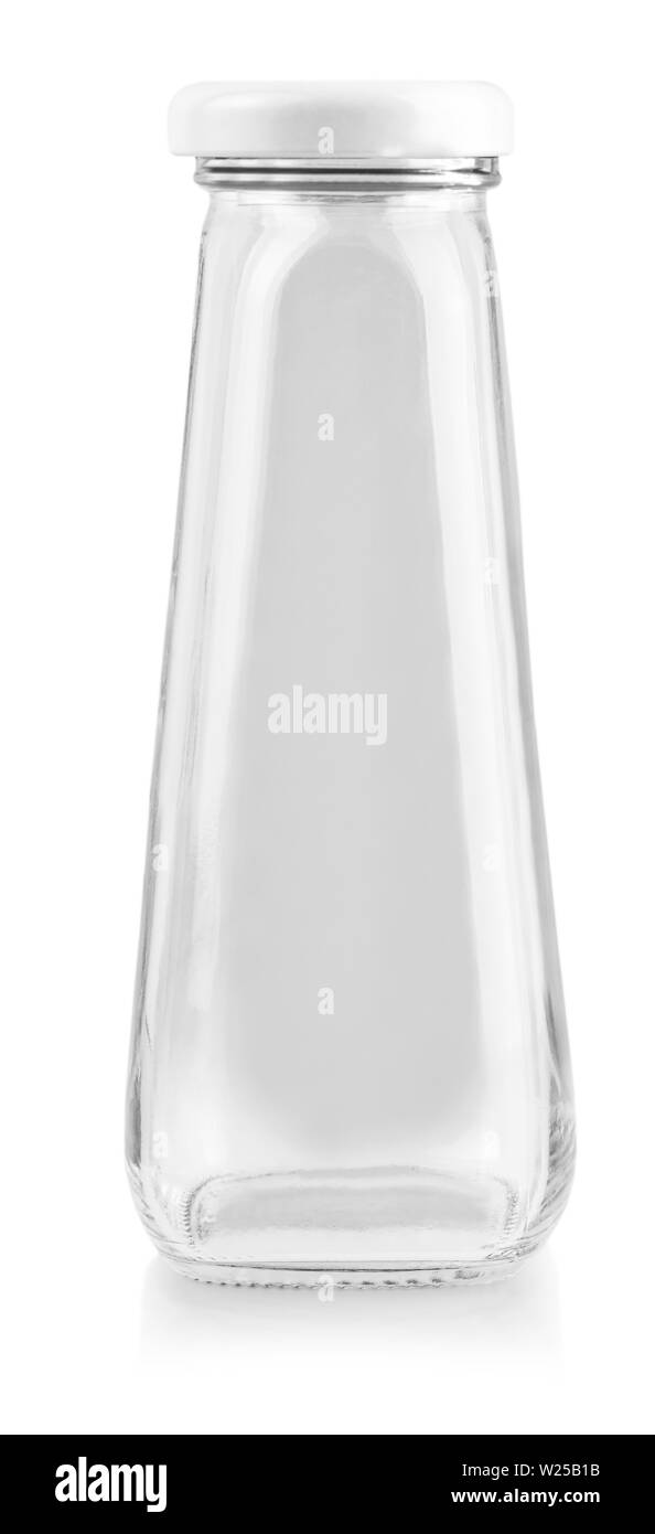 Leere Glasflasche auf weißem Hintergrund mit Freistellungspfad isoliert Stockfoto
