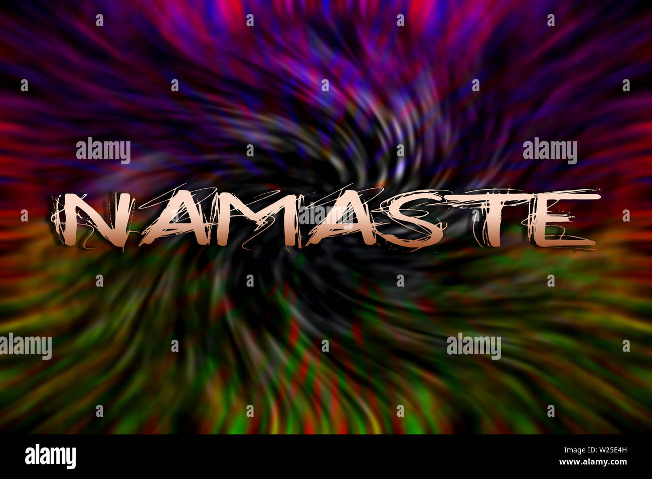 Namaste text Zitat in psychedelischen Hintergrundbild Stockfoto