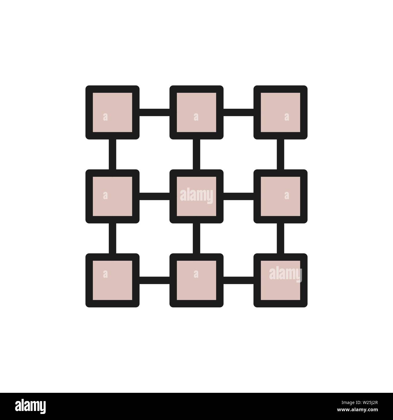 Matrix Verbundnetz, cryptocurrency blockchain, flachen Farbe Symbol. Stock Vektor