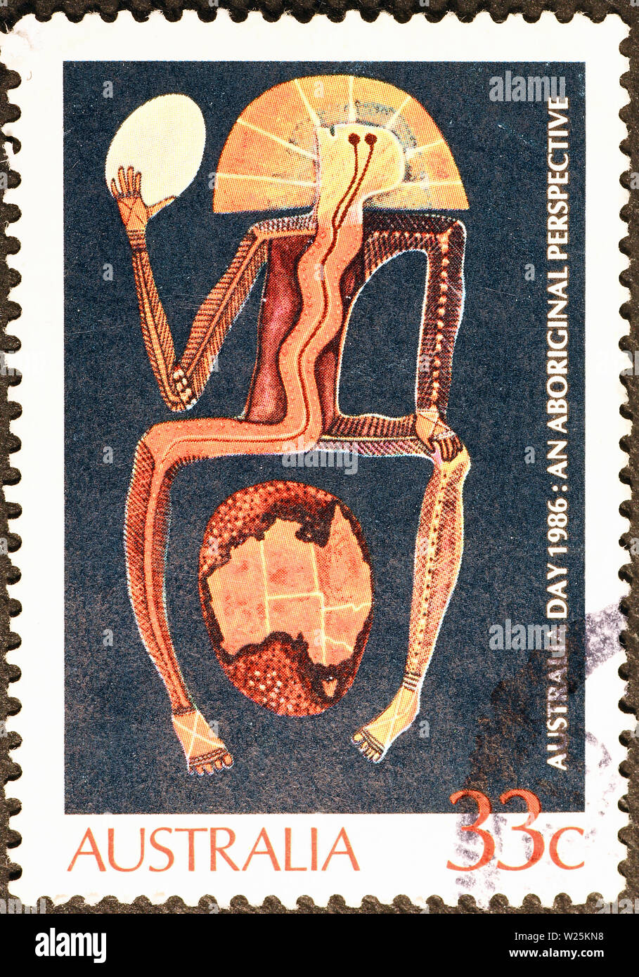 Kunst der Aborigines auf Briefmarke von Australien Stockfoto