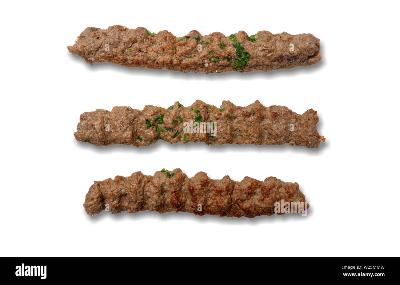 Kebab, traditionelle türkische, griechische Fleisch essen, auf weißem Hintergrund, Ansicht von oben Stockfoto