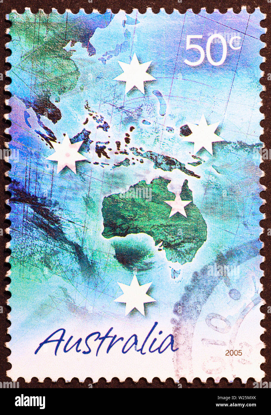 Karte von Australien auf Briefmarke Stockfoto