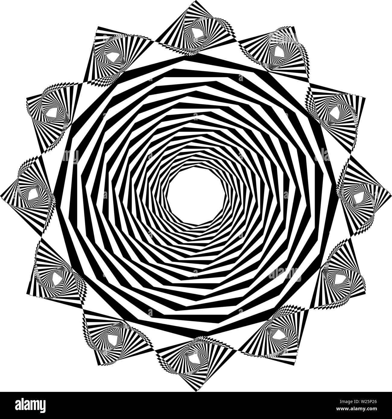 Rotierende Ziffernblatt mit dreidimensionalen Portale Struktur abstrakt cut Art déco-Abbildung auf Transparenten Hintergrund inspiriert Stock Vektor