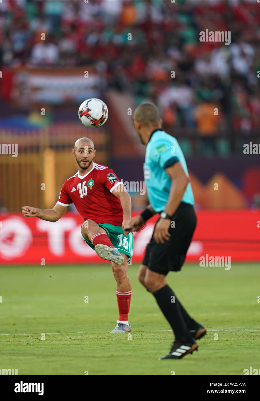 Frankreich, 5. Juli 2019: Noureddine Amrabat Marokko während der 2019 Afrika Cup der Nationen Übereinstimmung zwischen Marokko und Benin im Al Salam Stadion in Kairo, Ägypten. Ulrik Pedersen/CSM. Stockfoto