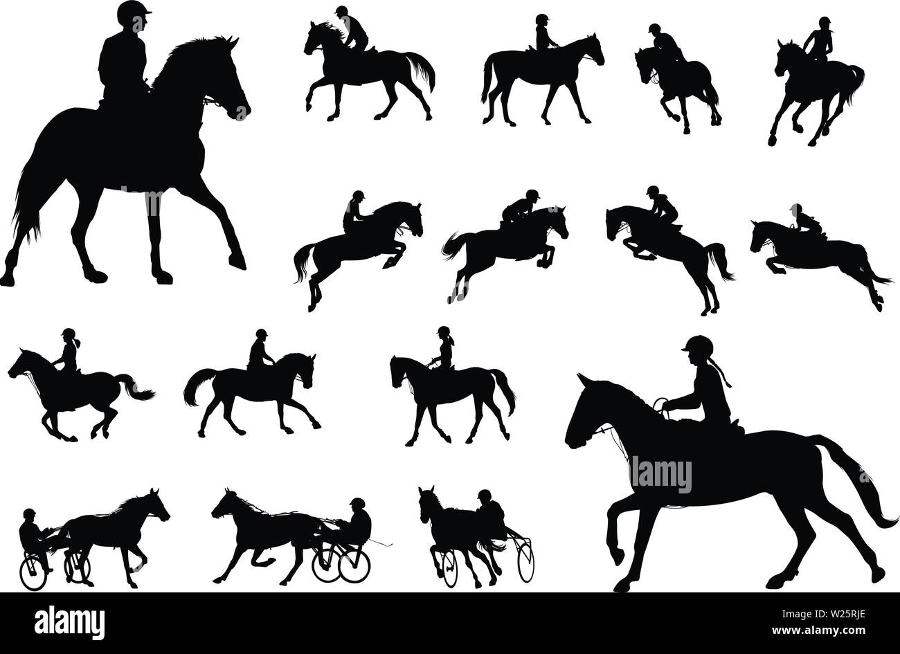Reiten Silhouetten Sammlung. Equestrian Sport und Erholung Silhouetten - Vektor Stock Vektor