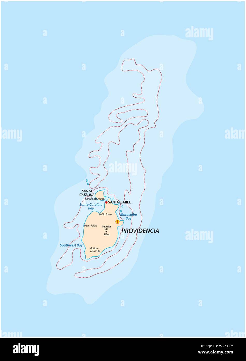 Small Outline Karte der kolumbianischen Karibik Inseln Providencia und Santa Catalina Stock Vektor