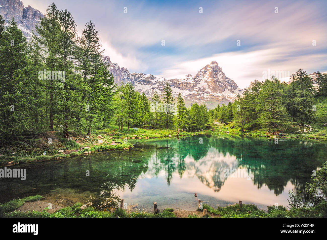 Monte Cervino (Matterhorn) bei Sunrise - Breuil-Cervinia, Aosta-Tal, Italienische Alpen, Italien Stockfoto