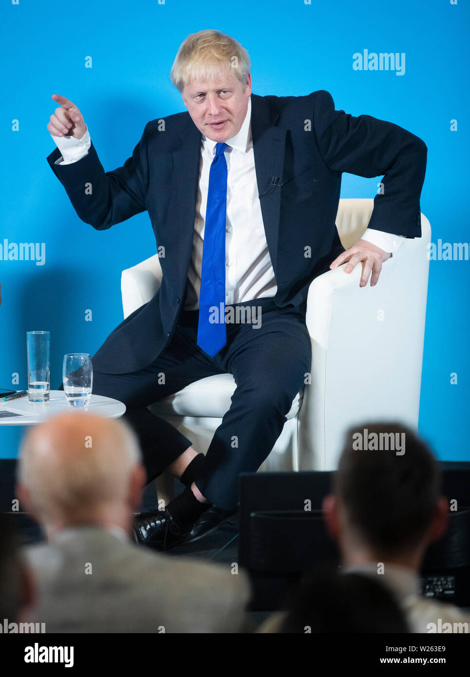 Konservative Partei Führung Kämpfer Boris Johnson während einer Tory Führung hustings in Nottingham. Stockfoto