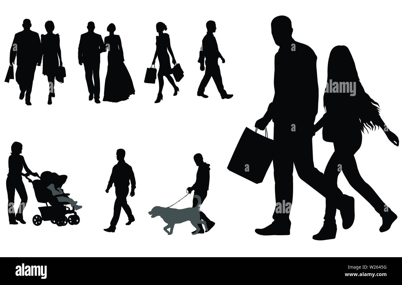 Menschen zu Fuß Silhouetten Sammlung - Vektor Stock Vektor