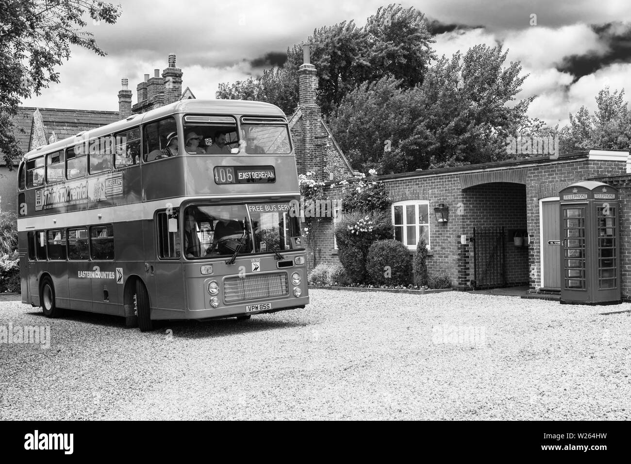 Bristol Double Decker Bus am Bahnhof Hardingham Stockfoto