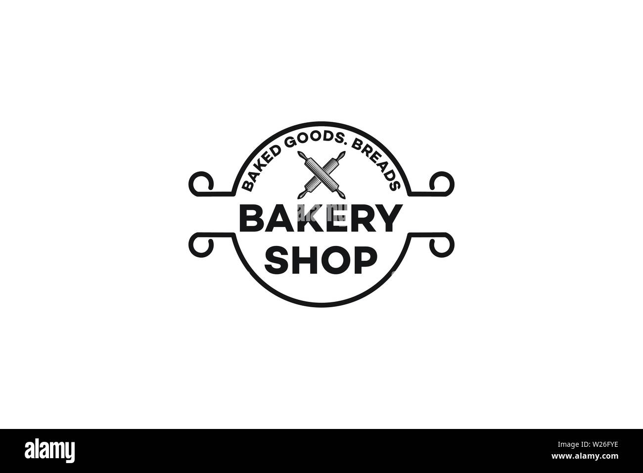 Rolling Pin gekreuzt, Bäckerei Logo Designs Inspiration isoliert auf weißem Hintergrund Stock Vektor