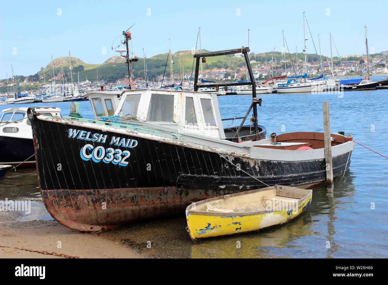 Kleines Fischerboot "Waliser Maid' in Conwy Quay, Conwy, Wales Stockfoto