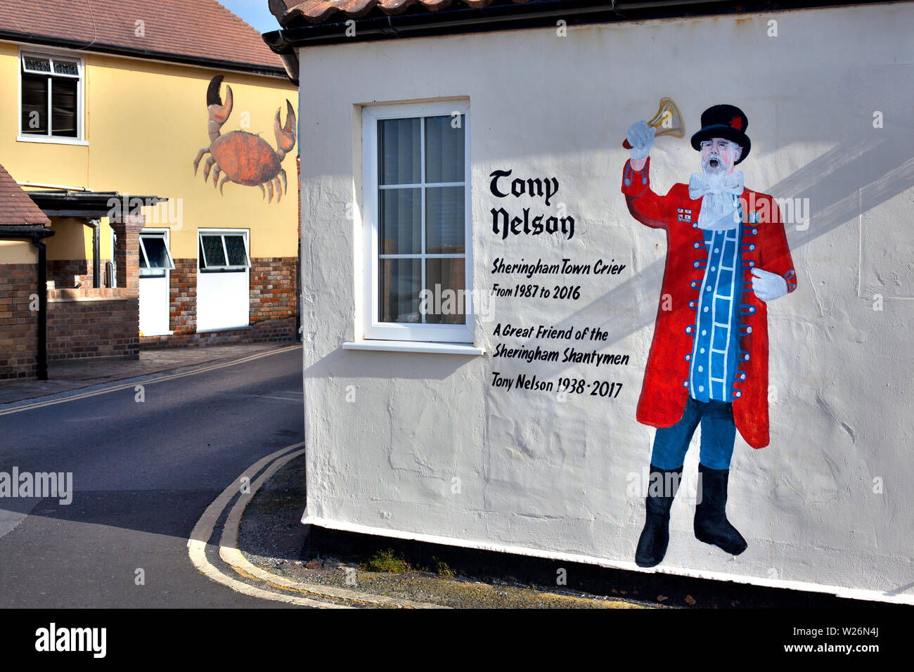 Wandbild der Stadtausrufer, Sherringham, Norfolk, Großbritannien Stockfoto
