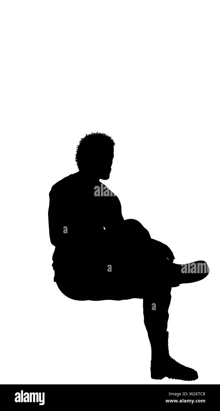 Einfach zu bedienende, ausgeschnittene Person, die mit einem Beinkreuz und einem Armkreuz sitzt. Stockfoto