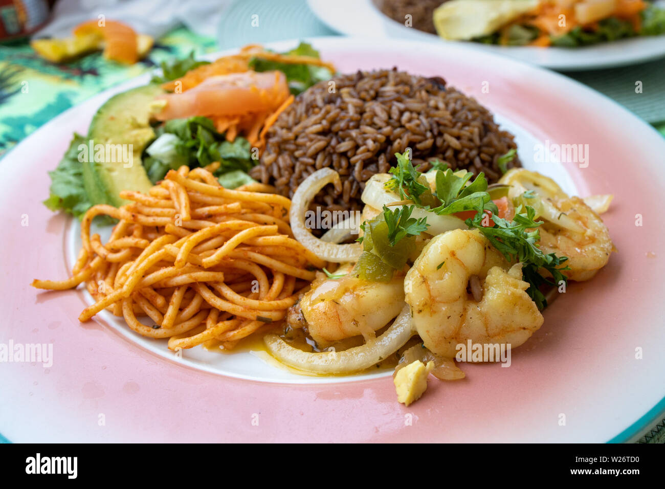 Shrimps Creole, Rosemary's Seafood und kreolischen Restaurant, Marigot, St. Martin Stockfoto