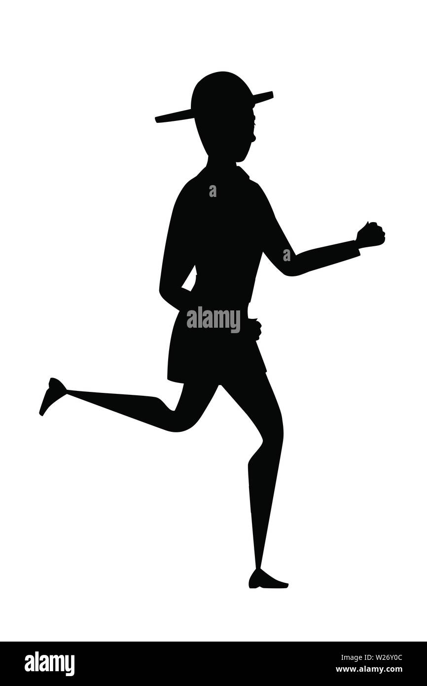 Schwarze silhouette erwachsenen männlichen Feuerwehrmann laufen auf dem Boden tragen feuerfeste Form Cartoon Character Design flachbild Vector Illustration. Stock Vektor