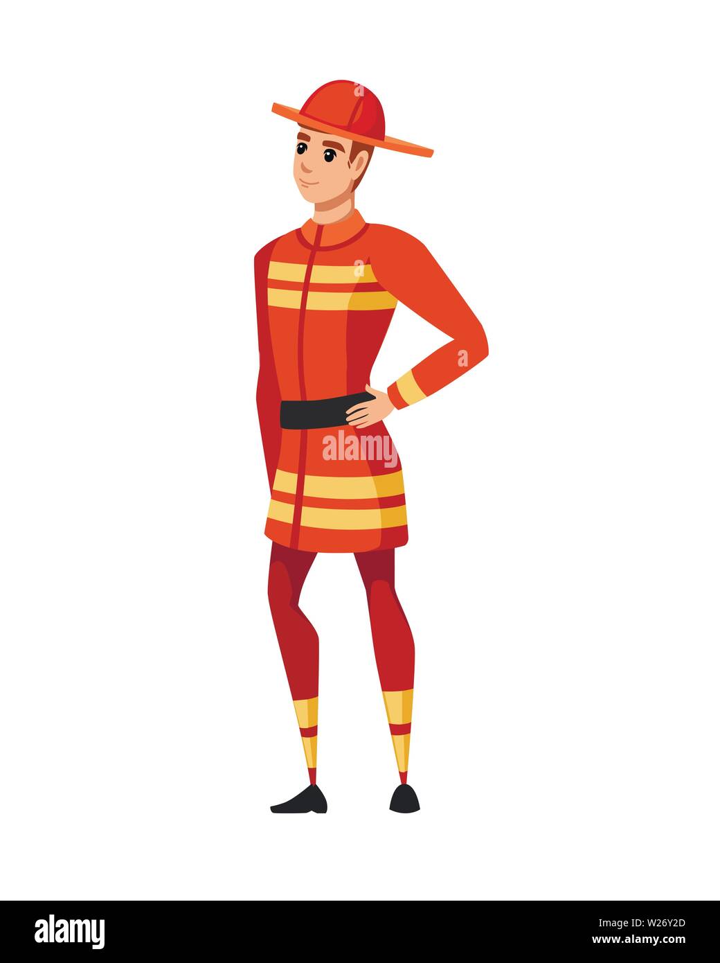 Erwachsene männliche Feuerwehrmann stand auf dem Boden tragen feuerfeste Form Cartoon Character Design flachbild Vector Illustration. Stock Vektor