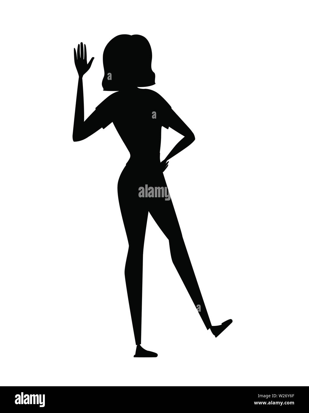 Schwarze silhouette Frau im Sport legere Kleidung mit auferweckt arm Cartoon Character Design flachbild Vector Illustration auf weißem Hintergrund Stock Vektor